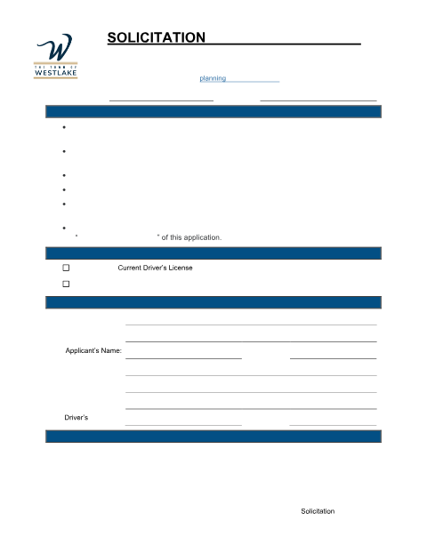 First page of the Solicitation Permit Application