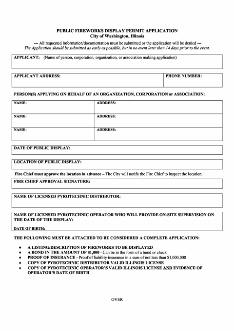 First page of the Public Fireworks Display Permit Application
