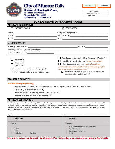 First page of the Zoning Permit Application – Pools
