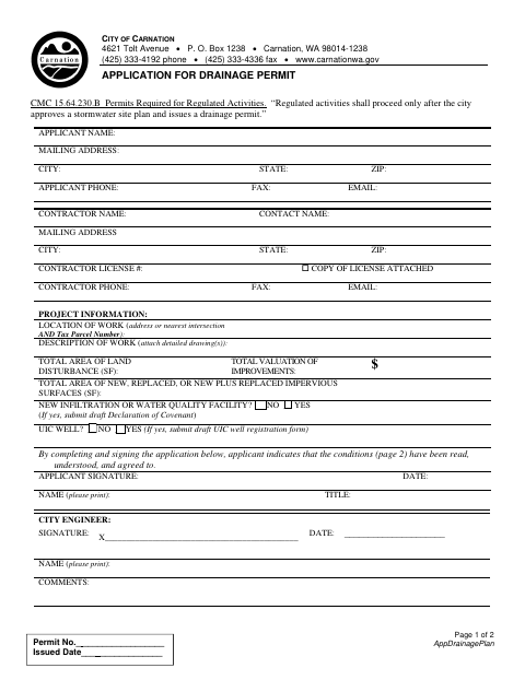 First page of the Application for Drainage Permit