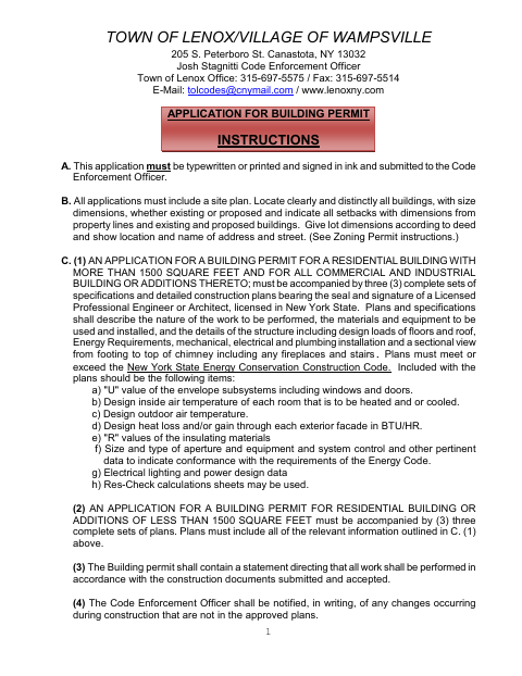 First page of the Application for Building Permit