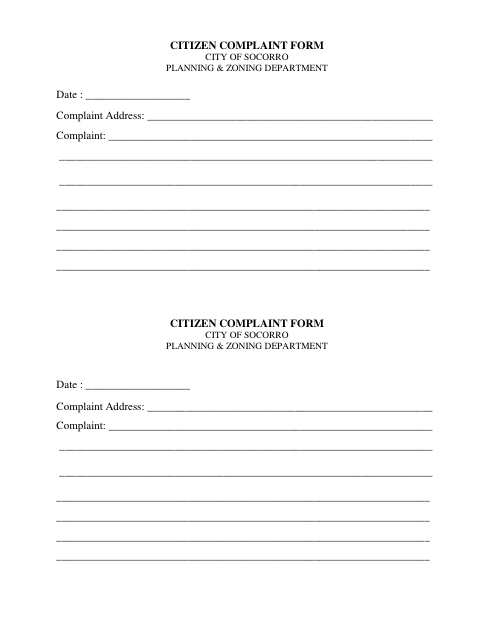 First page of the Citizen Complaint Form