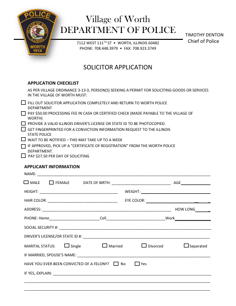 First page of the Solicitor Application