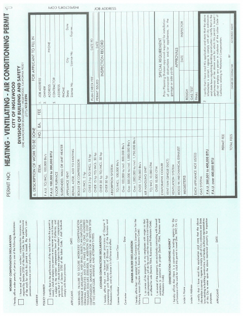 First page of the HVAC Permit Application