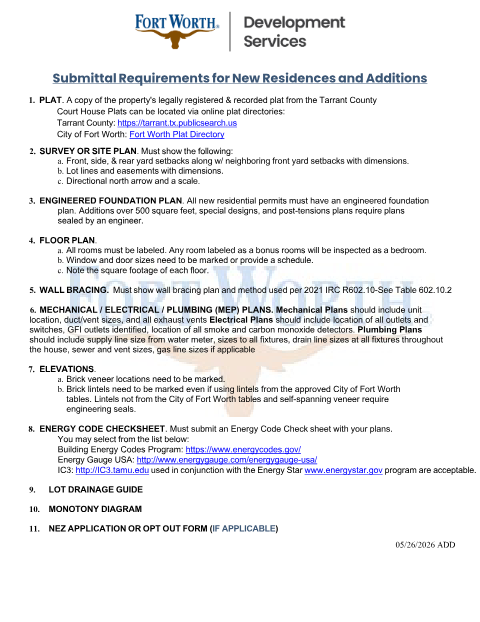 First page of the New Residential and Additions Checklist and Packet