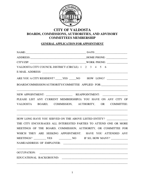 First page of the General Application for Appointment