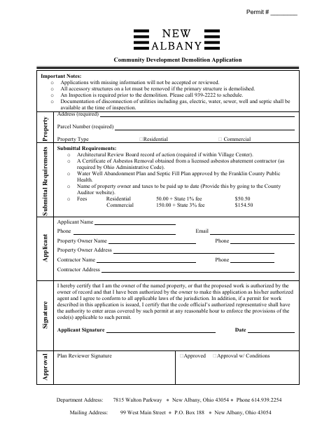 First page of the Demolition Application