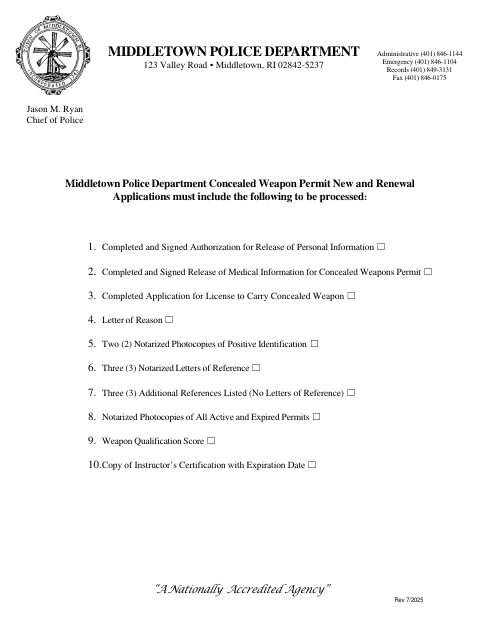 First page of the Concealed Weapon Permit Application