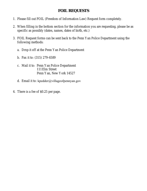 First page of the FOIL Request Form