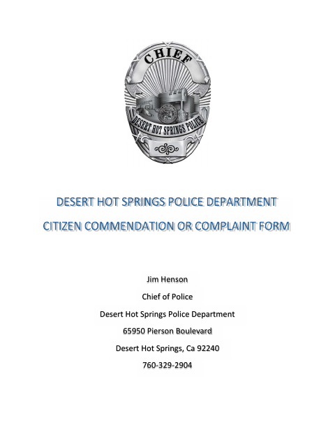 First page of the Police Commendation And Complaint Form