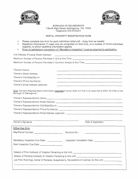 First page of the Rental Property Registration Form