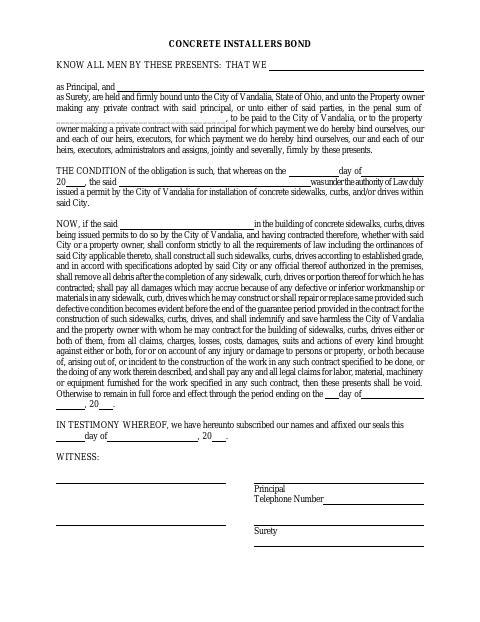 First page of the Concrete Installers Bond