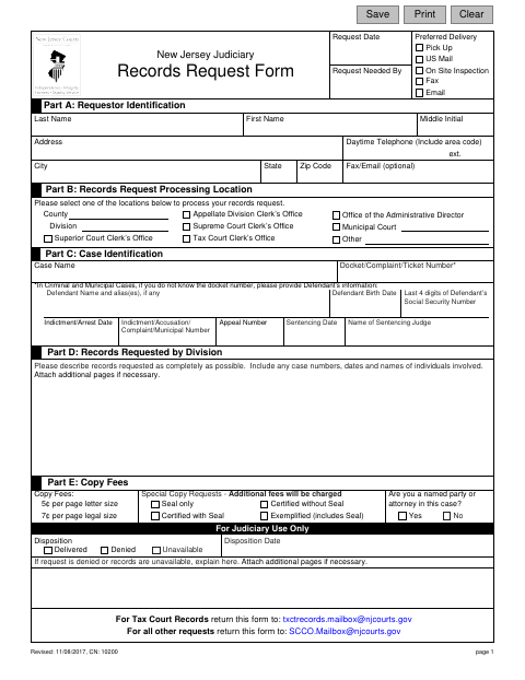 First page of the Records Request Form