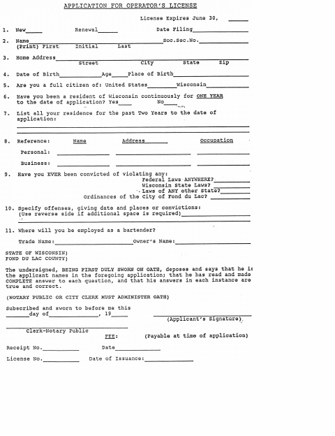 First page of the Operator’s License Application
