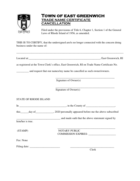First page of the Trade Name Certificate Cancellation