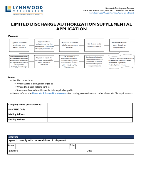 First page of the Limited Discharge Authorization Supplemental Application