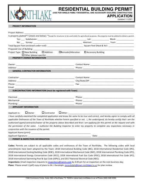 First page of the Residential Building Permit Application
