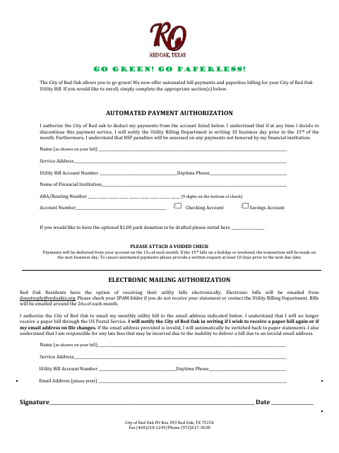 First page of the Automated Payment Authorization Form