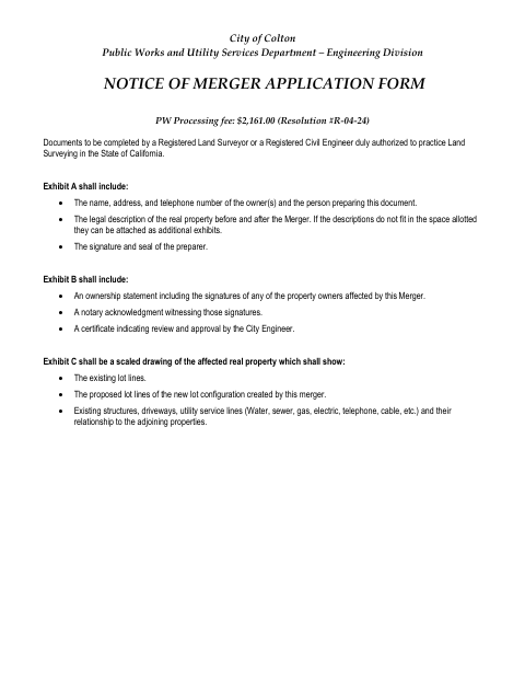First page of the Notice of Merger Application