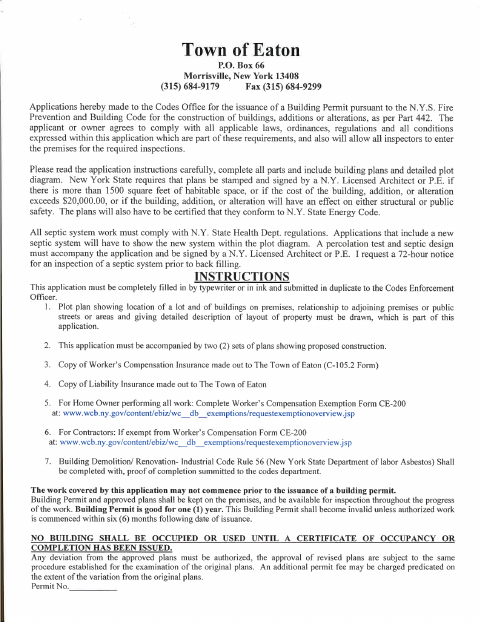 First page of the Building Permit Application