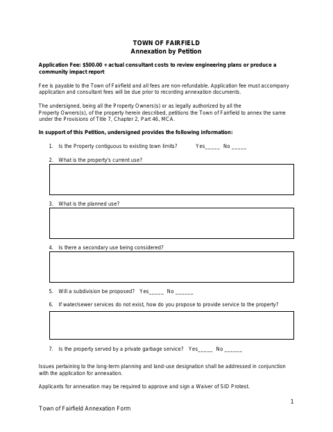 First page of the Annexation Petition Form