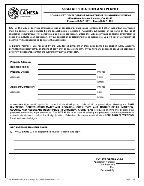 First page of the Sign Application And Permit