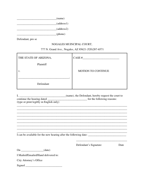 First page of the Motion to Continue