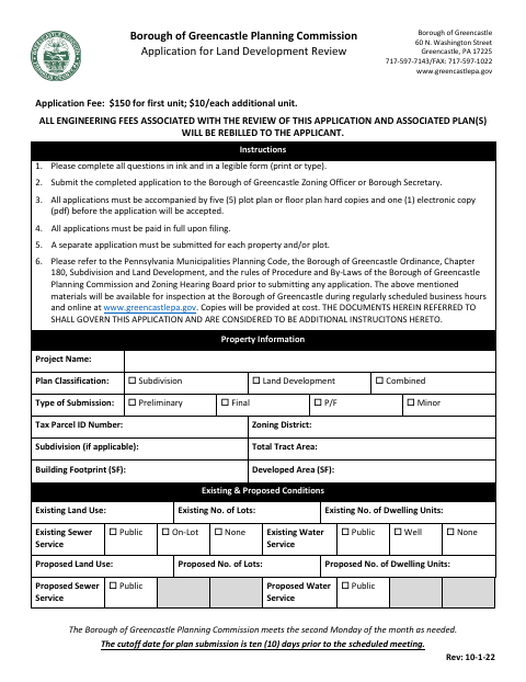 First page of the Application for Land Development Review