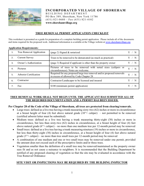 First page of the Tree Removal Permit Application