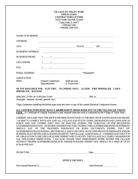 First page of the Contractor Registration and Bond Requirements Application