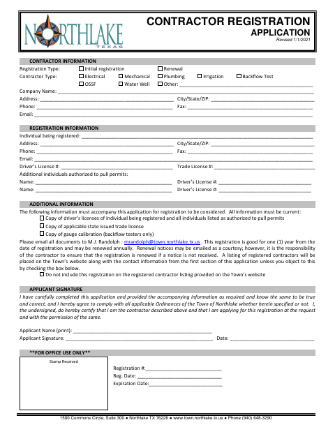 First page of the Contractor Registration Application