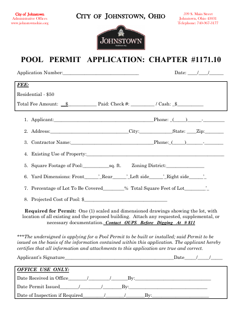 First page of the Pool Permit Application