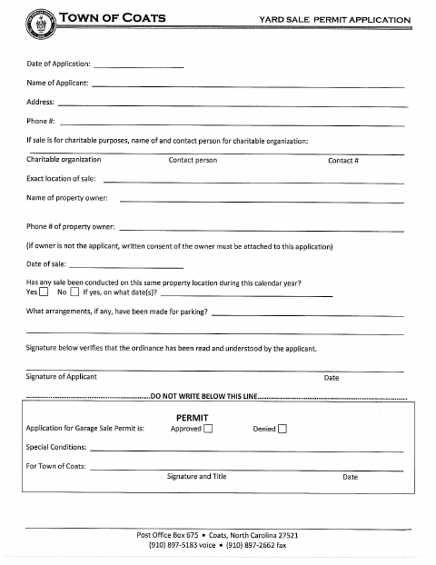 First page of the Yard Sale Permit Application
