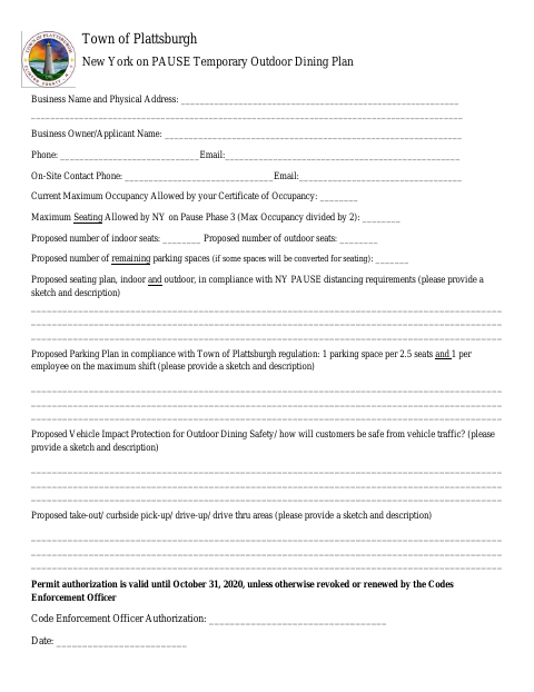 First page of the Temporary Outdoor Dining Plan Permit Form