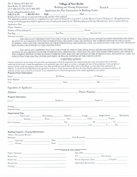 First page of the Building Permit Application