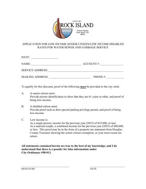 First page of the Application for Low-Income Senior Citizen or Disabled Rates