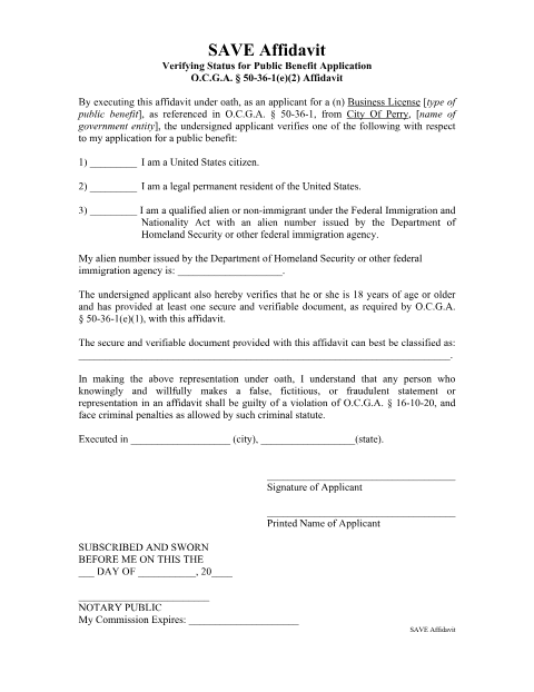 First page of the Affidavit Verifying Status (SAVE Affidavit)