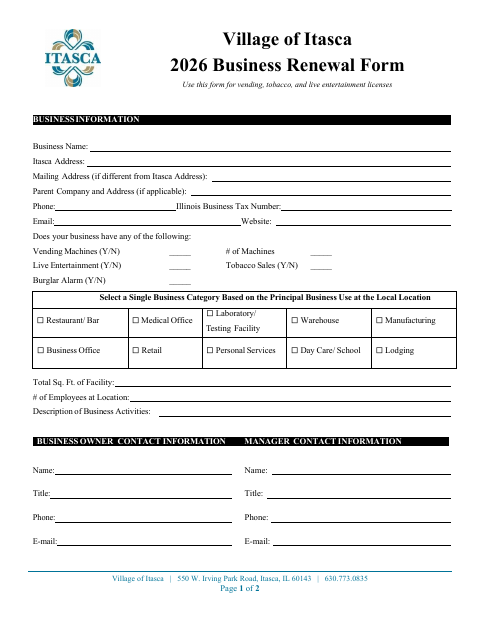First page of the 2026 Business Renewal Form