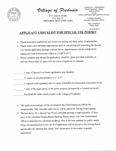 First page of the Special Use Permit Application