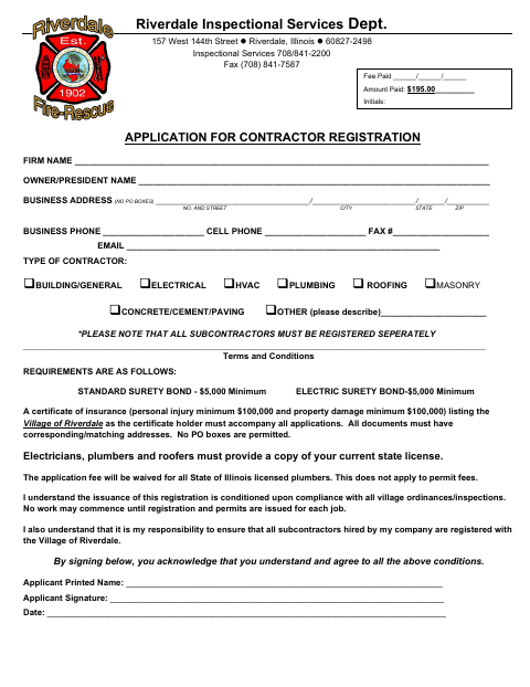 First page of the Application for Contractor Registration
