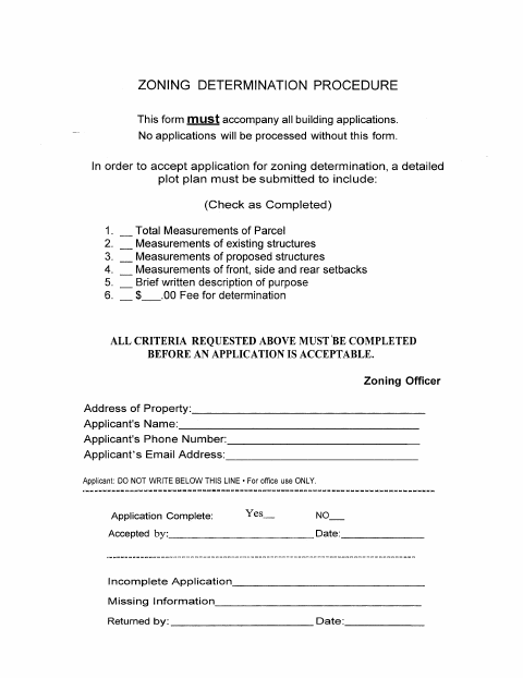 First page of the Zoning Determination Application