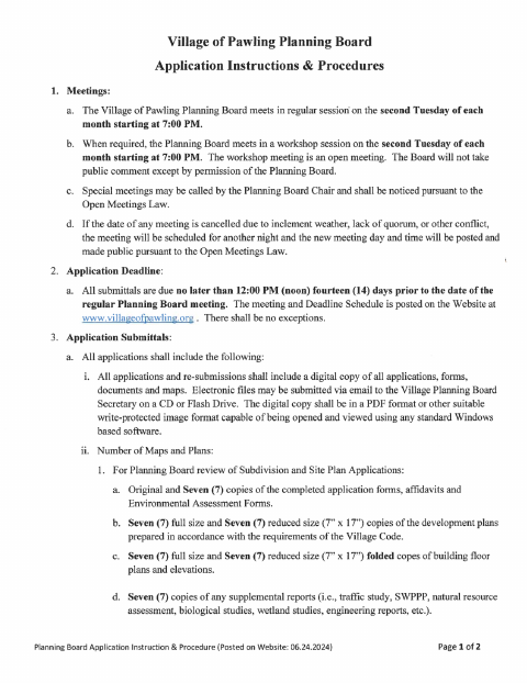 First page of the Planning Board Combined Application