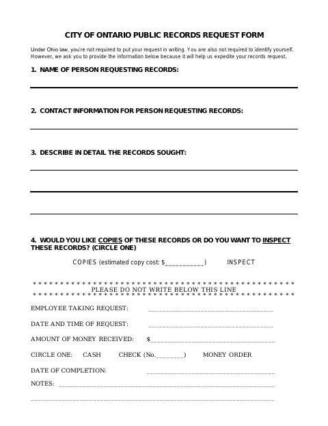 First page of the Public Records Request Form