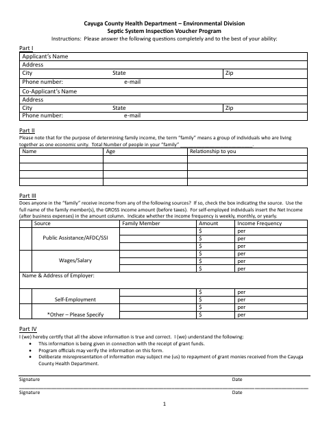 First page of the Septic System Inspection Voucher Program Application