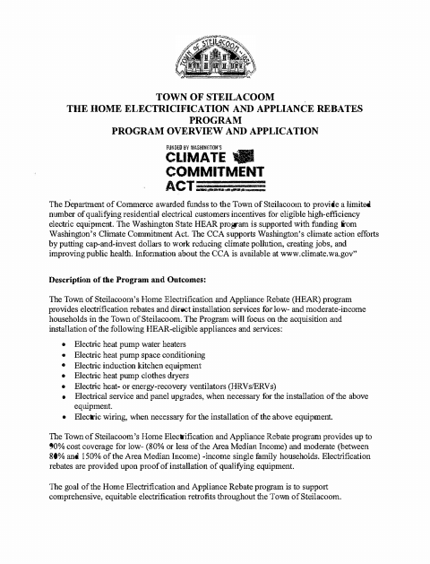 First page of the Home Electrification and Appliance Rebates Program Application