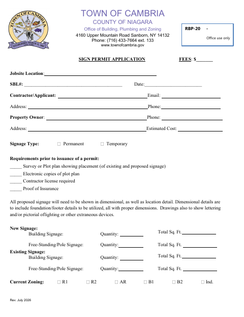 First page of the Sign Permit Application