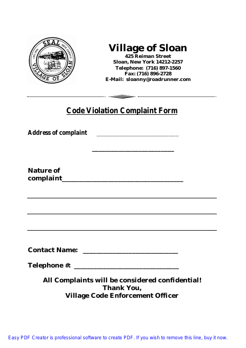 First page of the Code Violation Complaint Form