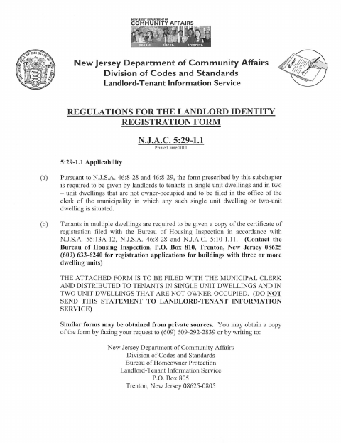 First page of the Rental Registration Application for One- and Two-Family Units