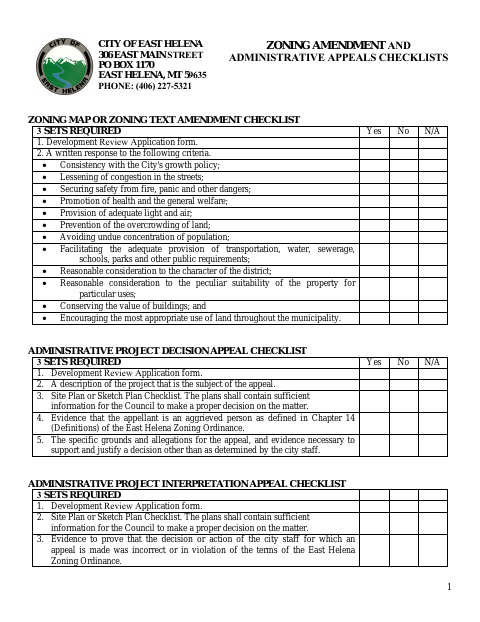 First page of the Zoning Map or Zoning Text Amendment Checklist