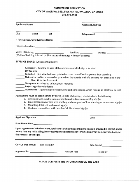 First page of the Sign Permit Application